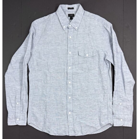 J Crew Mens Baird McNutt Irish Linen Blend Shirt Sz Medium Long Sleeve Blue - Picture 1 of 13
